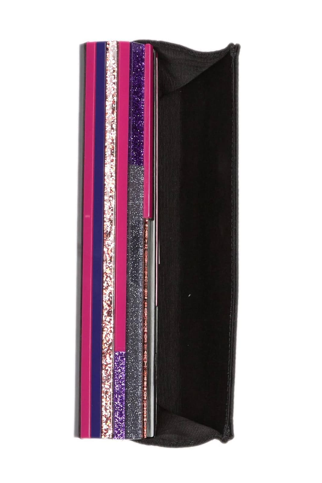 Sondra Roberts Purple Lucite Glitter Combo Hardshell Chain Crossbody Clutch - Thumbnail 2