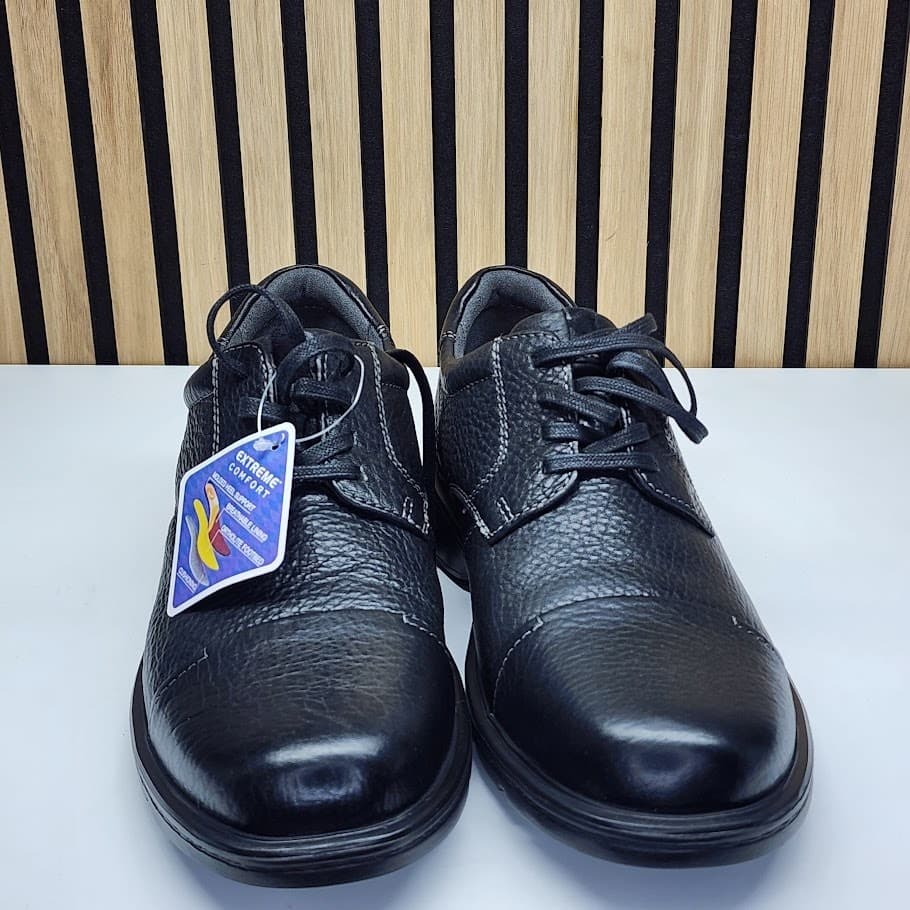 NEW - Clarks Gessler Men’s Black Tumbled Leather Shoes Lace Up Wide - Size 12W - Thumbnail 3