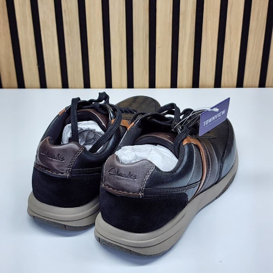 NEW - Clarks Townview Style Men’s Black Leather Sneakers Casual Shoes - Size 9 M - Thumbnail 2