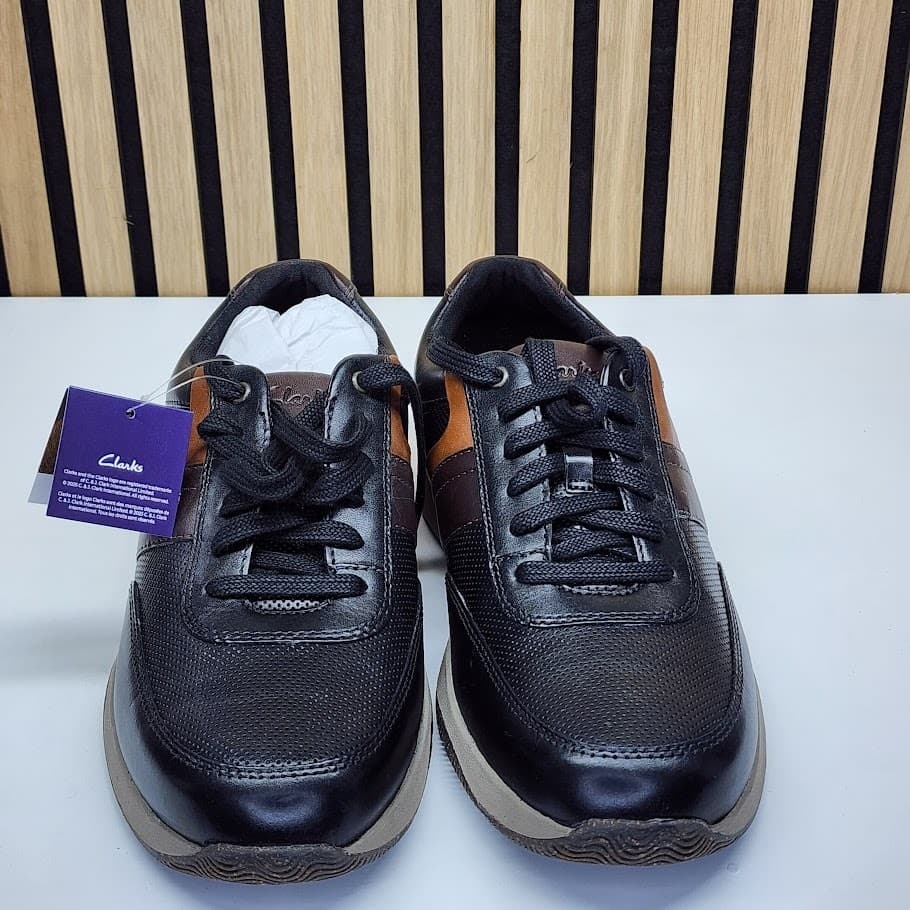 NEW - Clarks Townview Style Men’s Black Leather Sneakers Casual Shoes - Size 9 M - Thumbnail 3