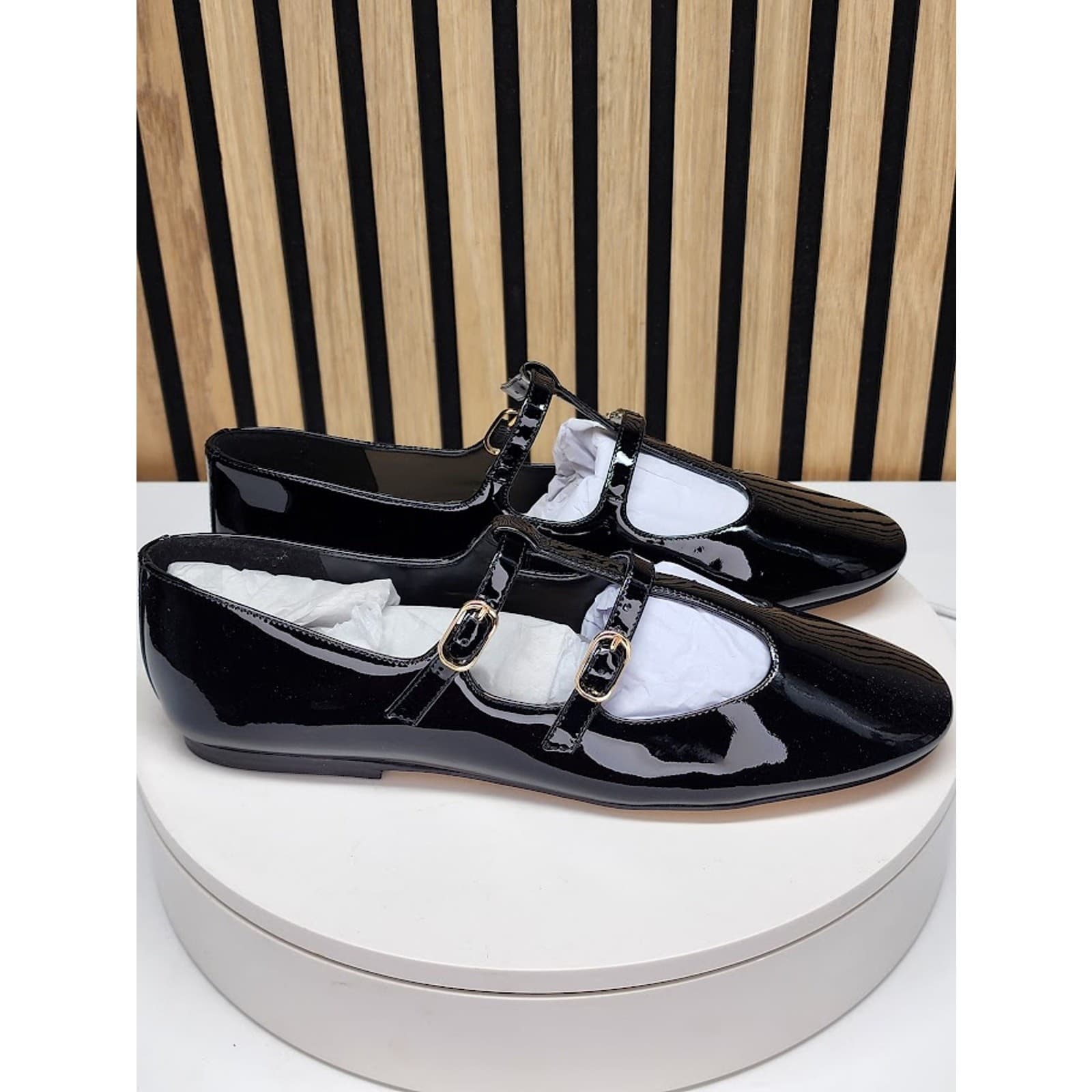 NEW - Marc Fisher Women’s Leather T-Strap Flats Double Buckle Shoes - Size 8.5 M - Thumbnail 2