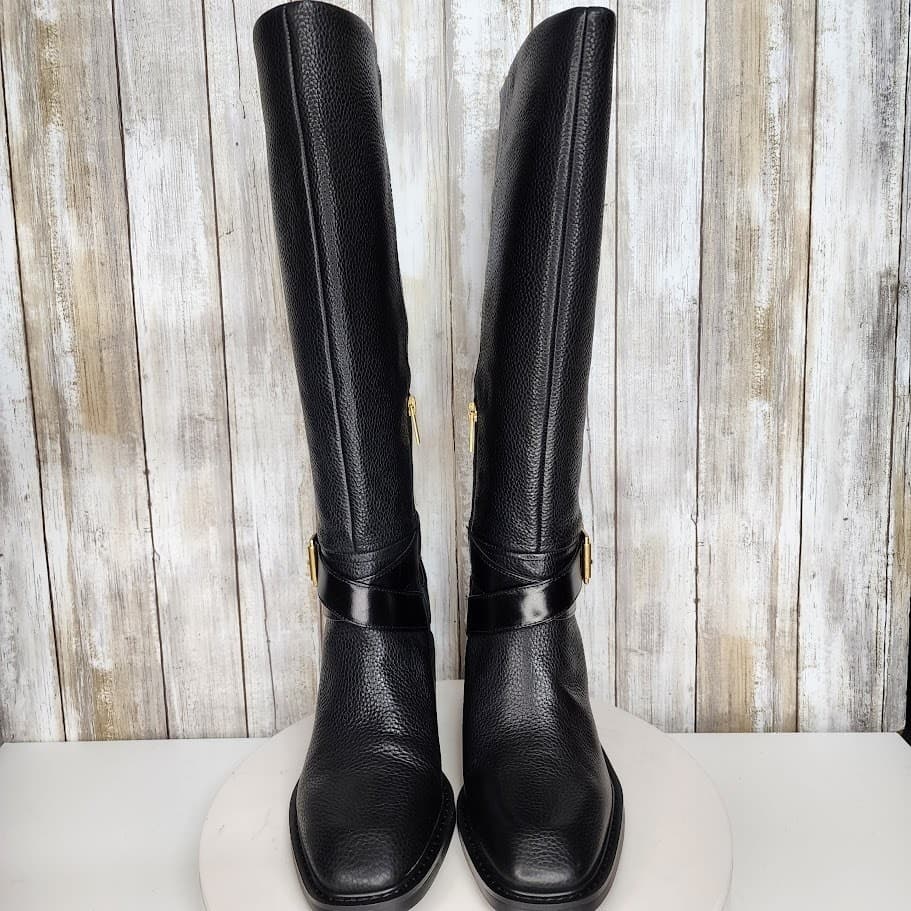 NEW - Vince Camuto Women's Gini Buckled Knee-High Riding Boots - Size 8M Black - Thumbnail 2