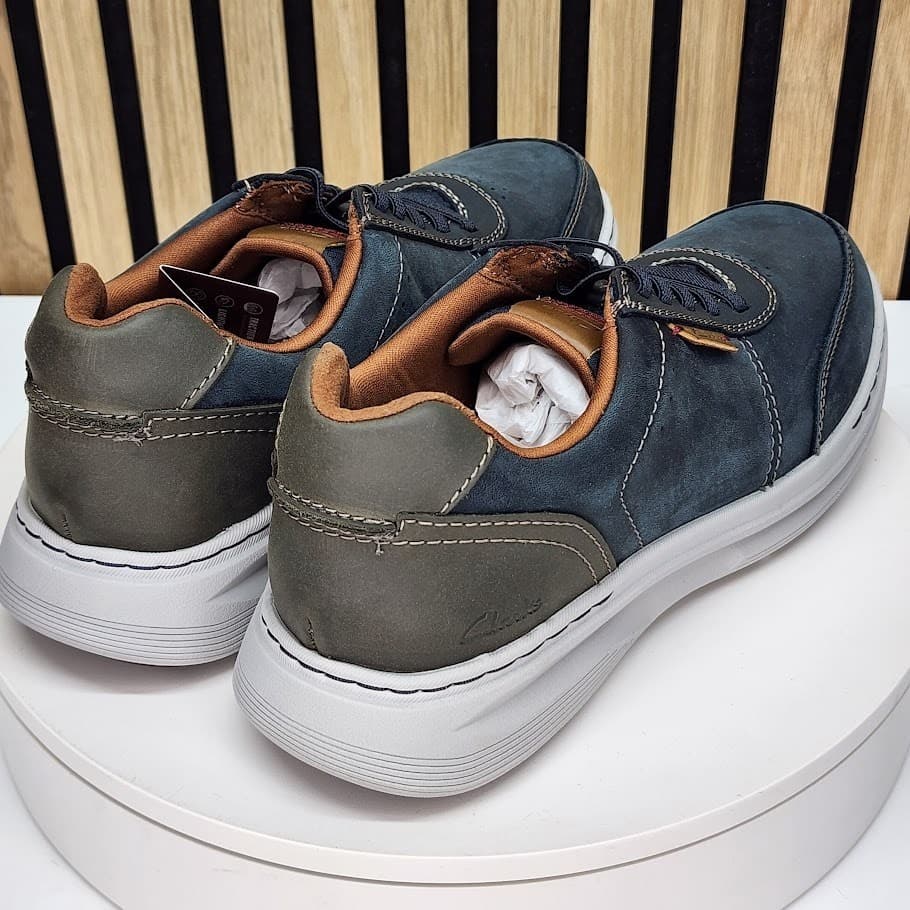 NEW - Clarks Craftwell Lace Men’s Navy Leather Sneakers Casual Shoes - Size 8 - Thumbnail 2