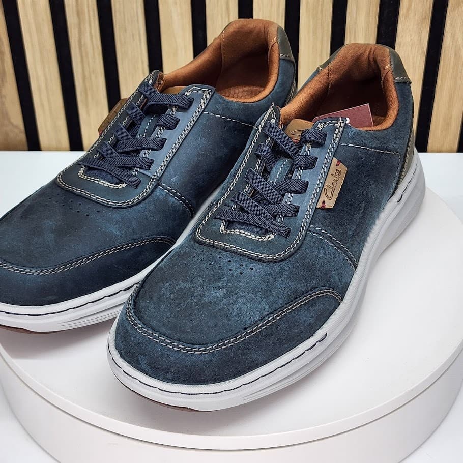 NEW - Clarks Craftwell Lace Men’s Navy Leather Sneakers Casual Shoes - Size 8 - Thumbnail 4