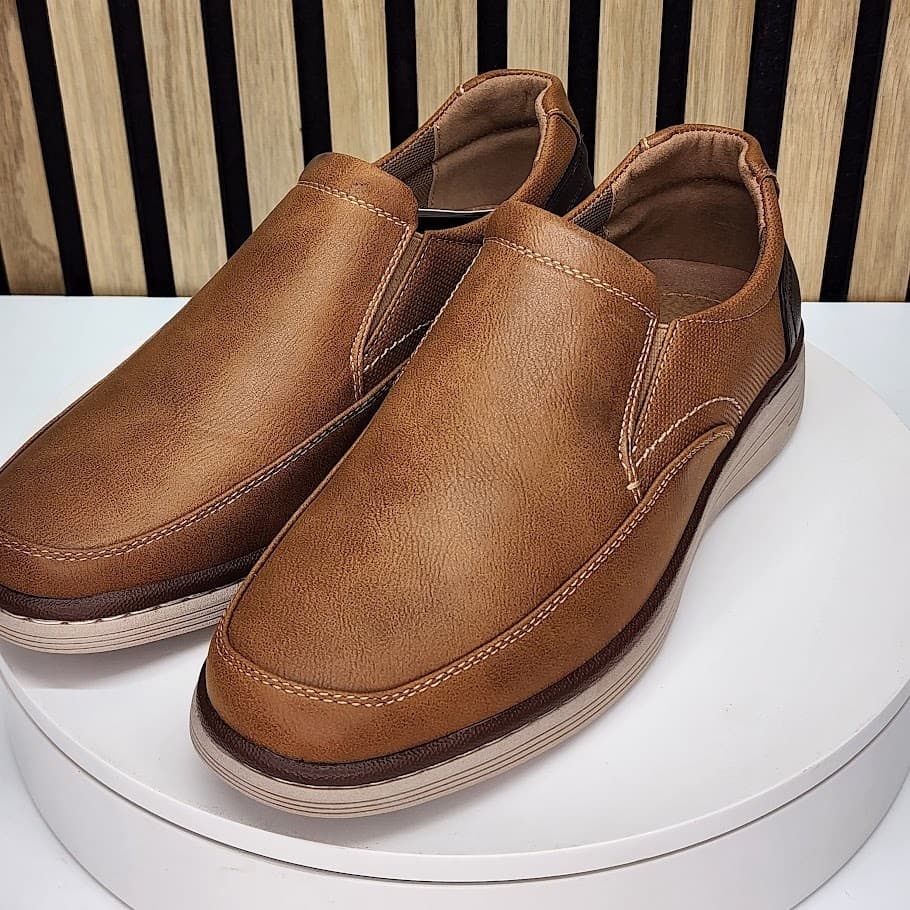 NEW - Aston Marc Galt Men’s Tan Slip On Casual Shoes Comfort Loafers Size 8 M - Thumbnail 4