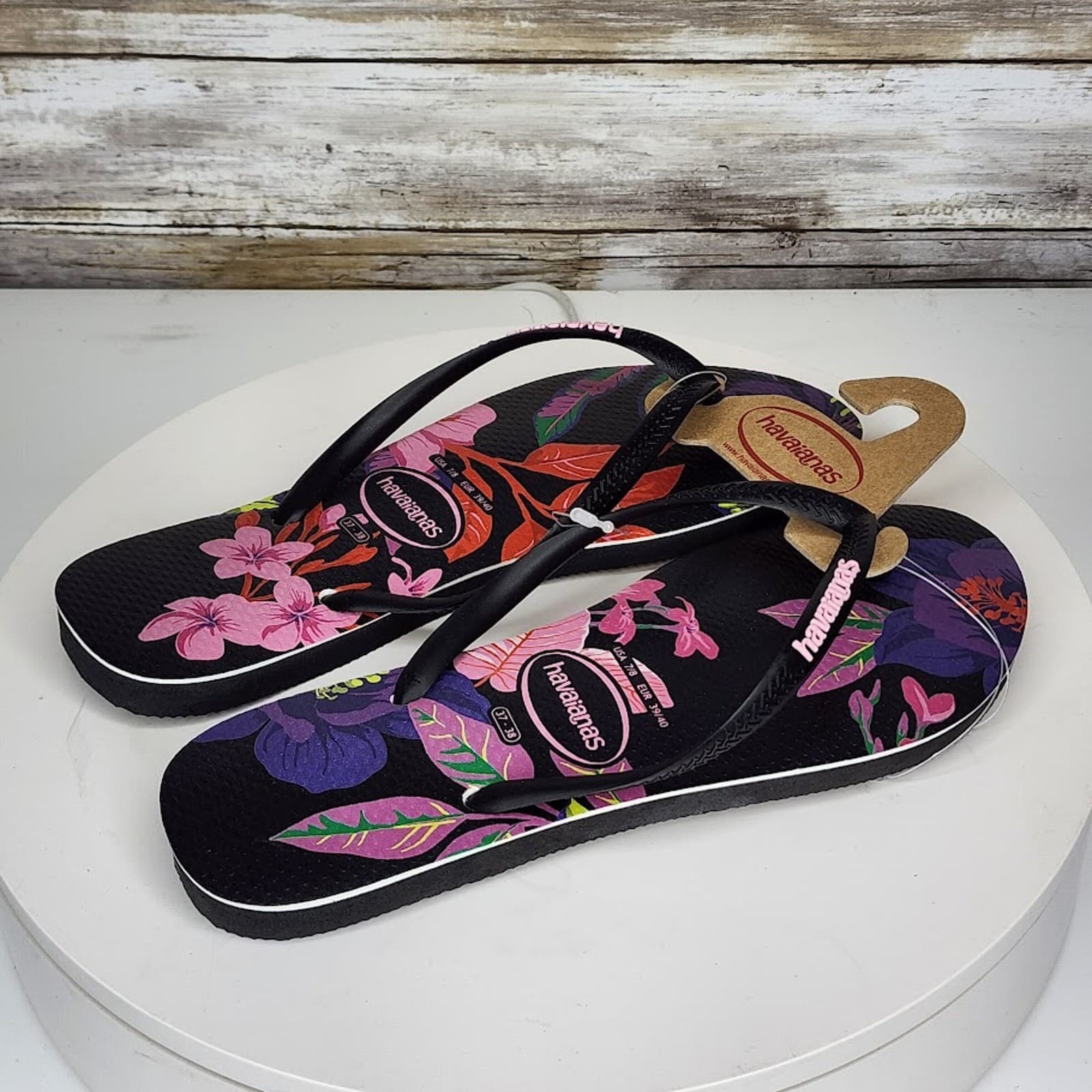 NEW - Havaianas Slim Floral Colors Women’s Flip Flops Tropical Sandals Size 7/8 - Thumbnail 2