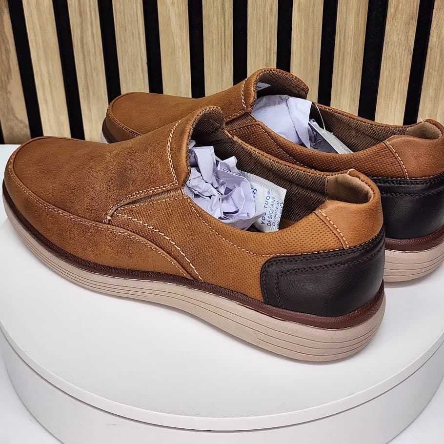 NEW - Aston Marc Galt Men’s Tan Slip On Casual Shoes Comfort Loafers Size 8 M - Thumbnail 3