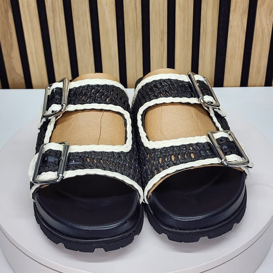 NEW - Marc Fisher LTD Mylan Womens Black Woven Flat Sandals Buckle Straps Size 9 - Thumbnail 6