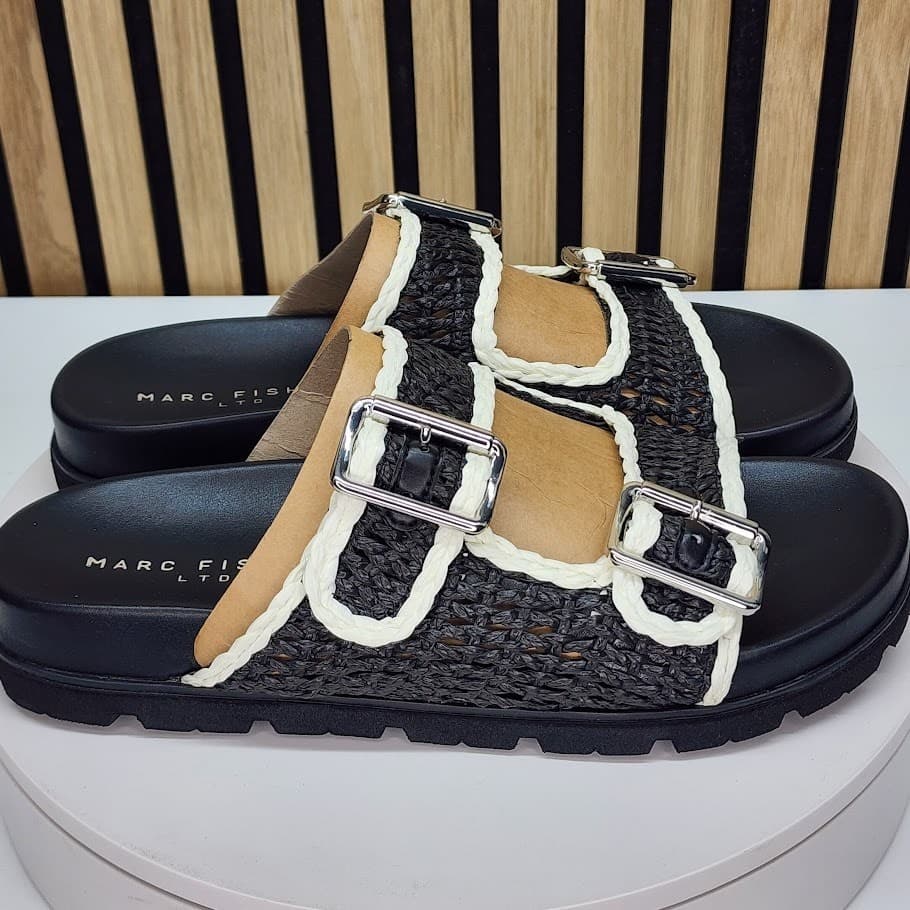 NEW - Marc Fisher LTD Mylan Womens Black Woven Flat Sandals Buckle Straps Size 9 - Thumbnail 2