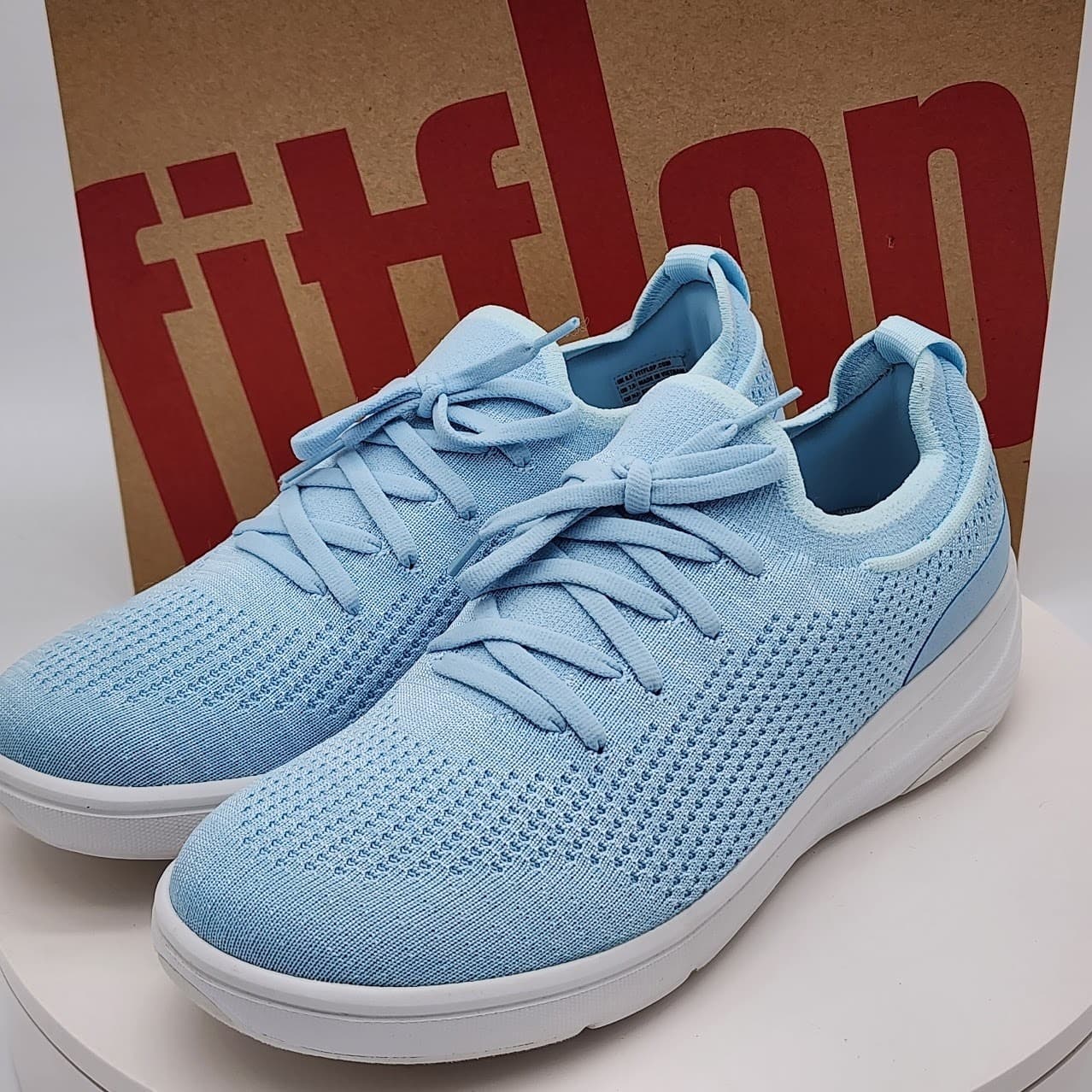 NEW - FitFlop Super-Q Knit Slip-On Lace Women's Sneakers Sky Blue - Size 7.5 - Thumbnail 6