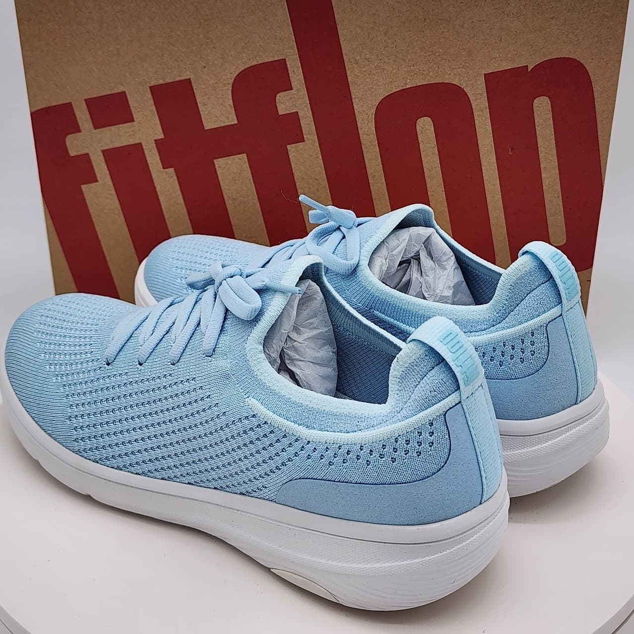 NEW - FitFlop Super-Q Knit Slip-On Lace Women's Sneakers Sky Blue - Size 7.5 - Thumbnail 5