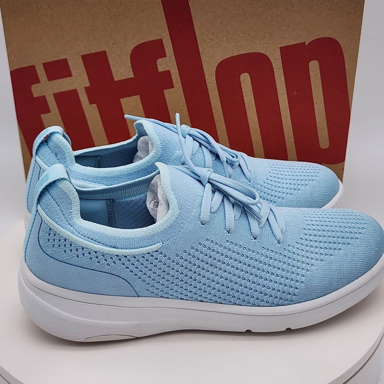 NEW - FitFlop Super-Q Knit Slip-On Lace Women's Sneakers Sky Blue - Size 7.5 - Thumbnail 3