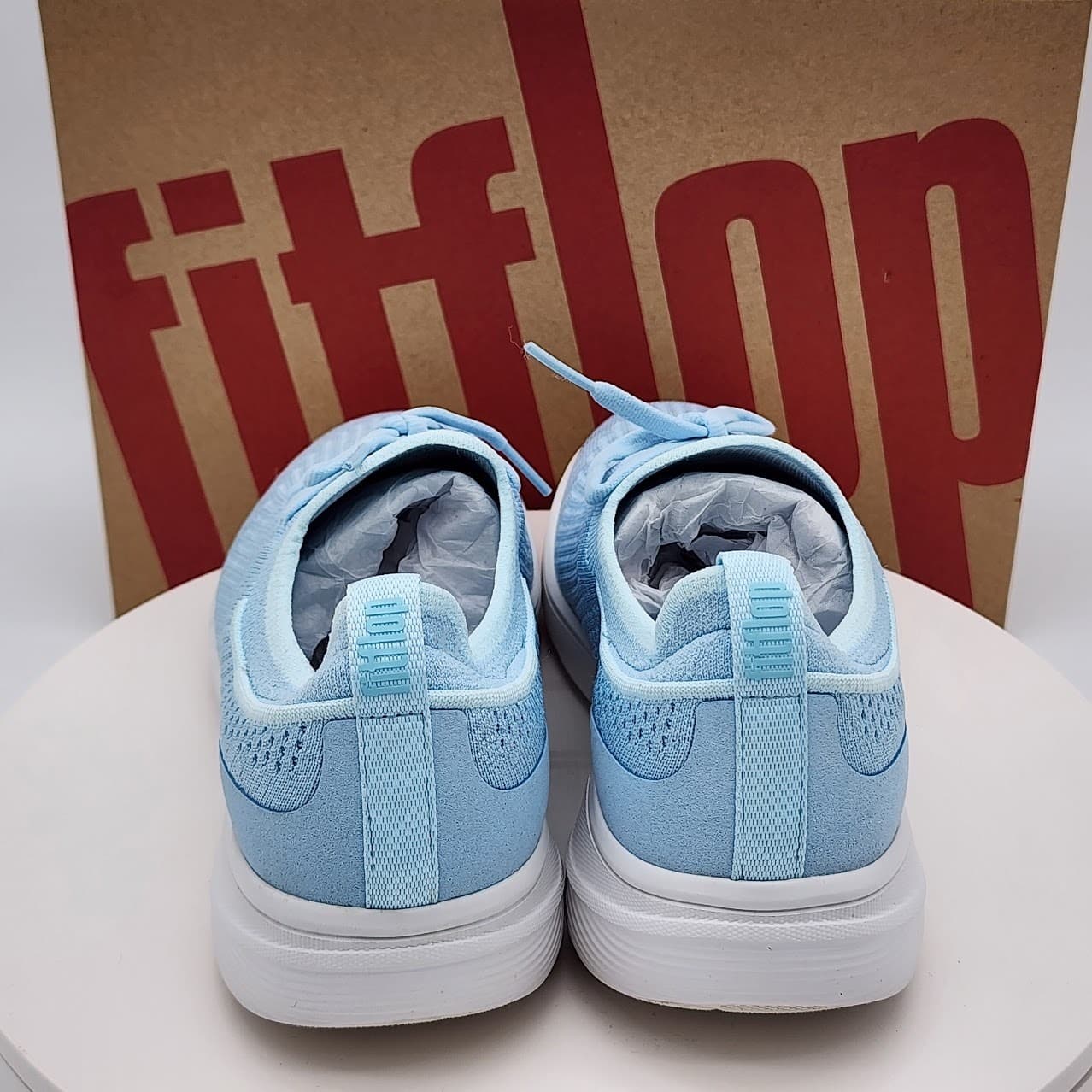 NEW - FitFlop Super-Q Knit Slip-On Lace Women's Sneakers Sky Blue - Size 7.5 - Thumbnail 4