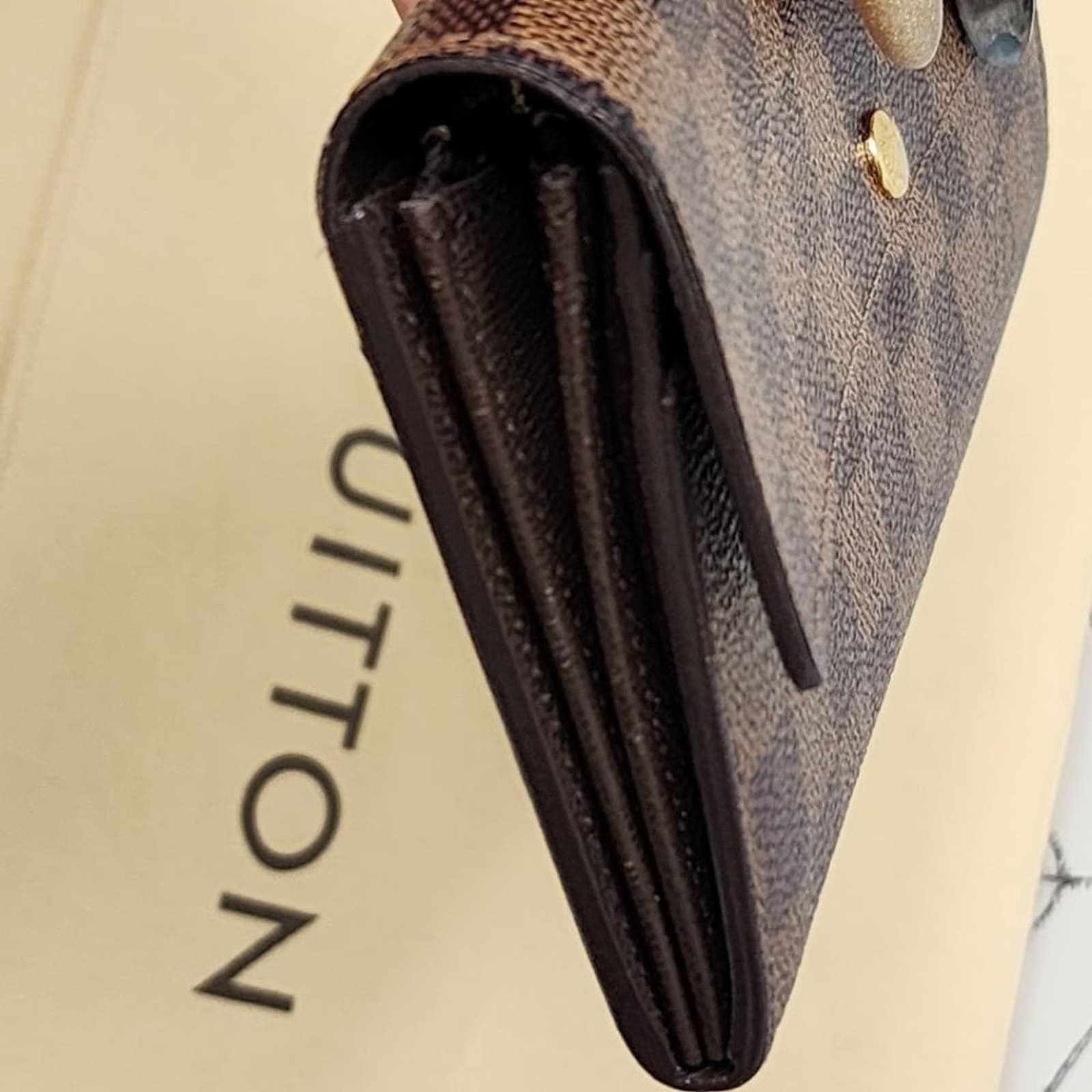 Authentic Louis Vuitton Damier Ebene Portefeuille Sarah Long Bifold Wallet - Thumbnail 5