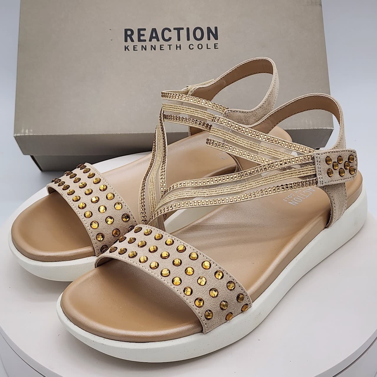 NEW - Kenneth Cole Reaction Taryn Ecru Jewel Sandals Women's Size 9 Medium - Thumbnail 6