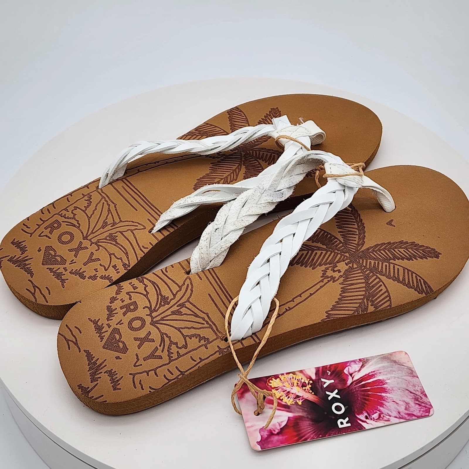 NEW - Roxy Feel Breezie-100 Women's White Braided Flip Flop Sandals Size 10 New - Thumbnail 2