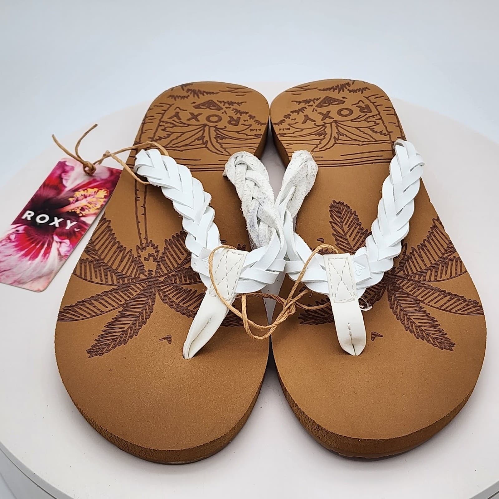 NEW - Roxy Feel Breezie-100 Women's White Braided Flip Flop Sandals Size 6 New - Thumbnail 3