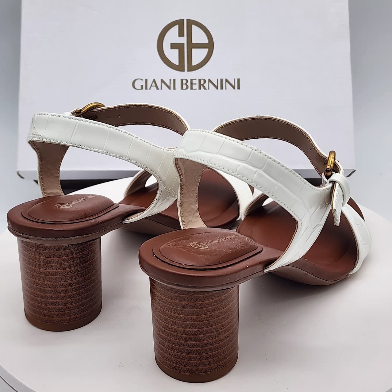 NEW - Giani Bernini Hadleyy Women’s White Croc Strappy Sandals Heel Size 9 M - Thumbnail 3