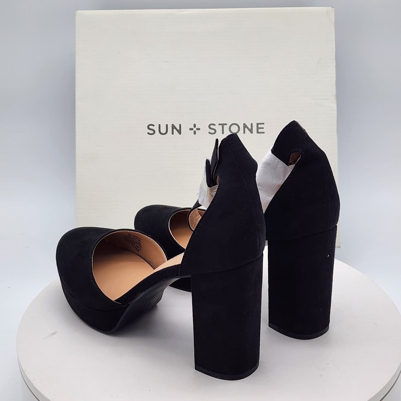 NEW Sun + Stone Birdey Women's Black Mary Jane Platform Block Heel Pumps Size 6M - Thumbnail 6
