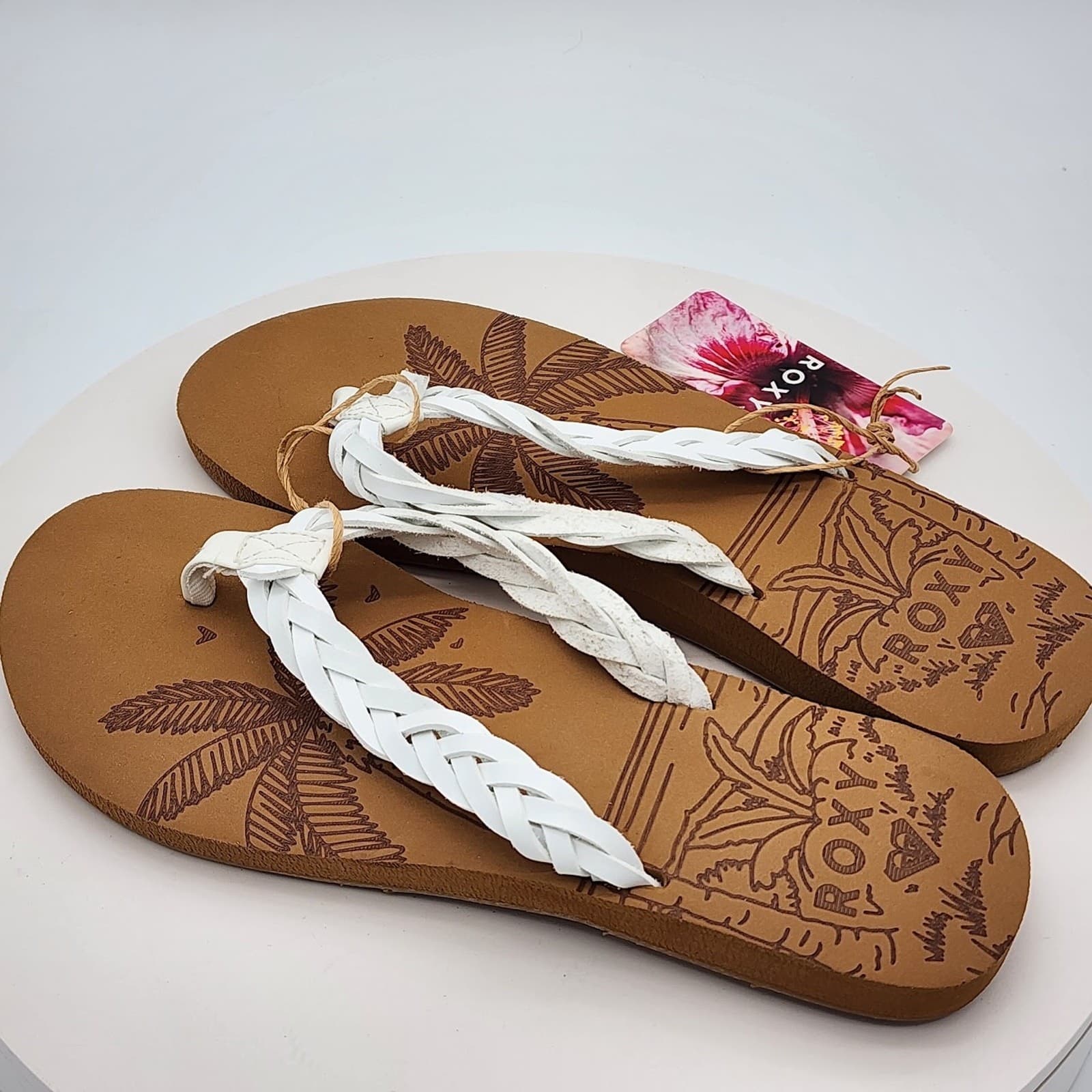 NEW - Roxy Feel Breezie-100 Women's White Braided Flip Flop Sandals Size 6 New - Thumbnail 4