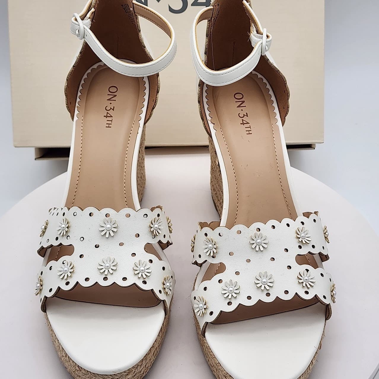 NEW - On 34th Theodore EP White Linen Floral Espadrille Wedge Sandals Size 9.5M - Thumbnail 9