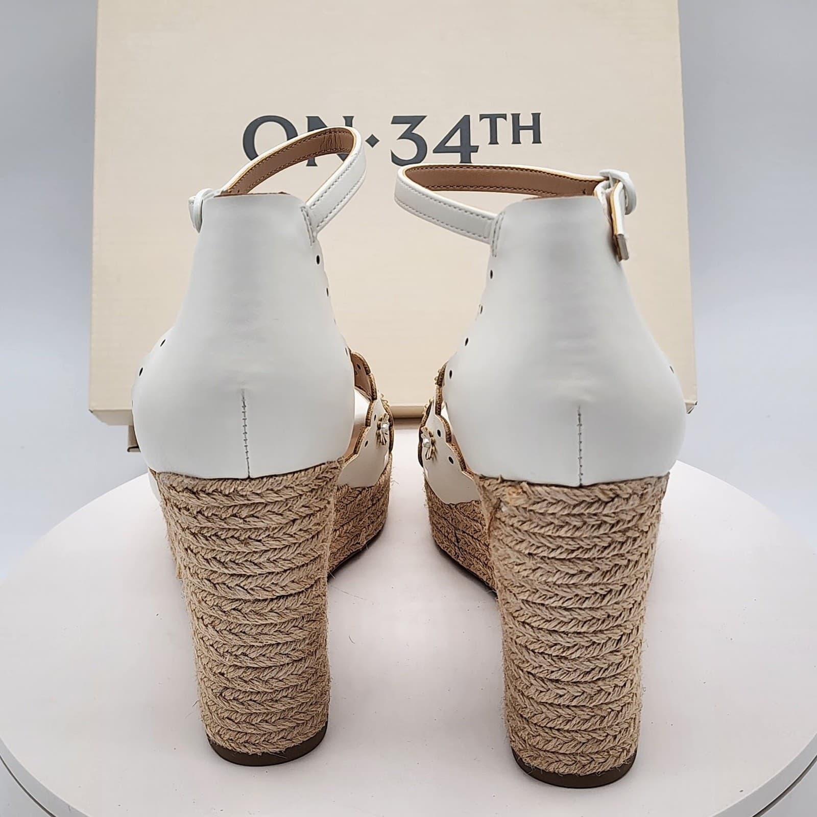 NEW - On 34th Theodore EP White Linen Floral Espadrille Wedge Sandals Size 9 M - Thumbnail 5