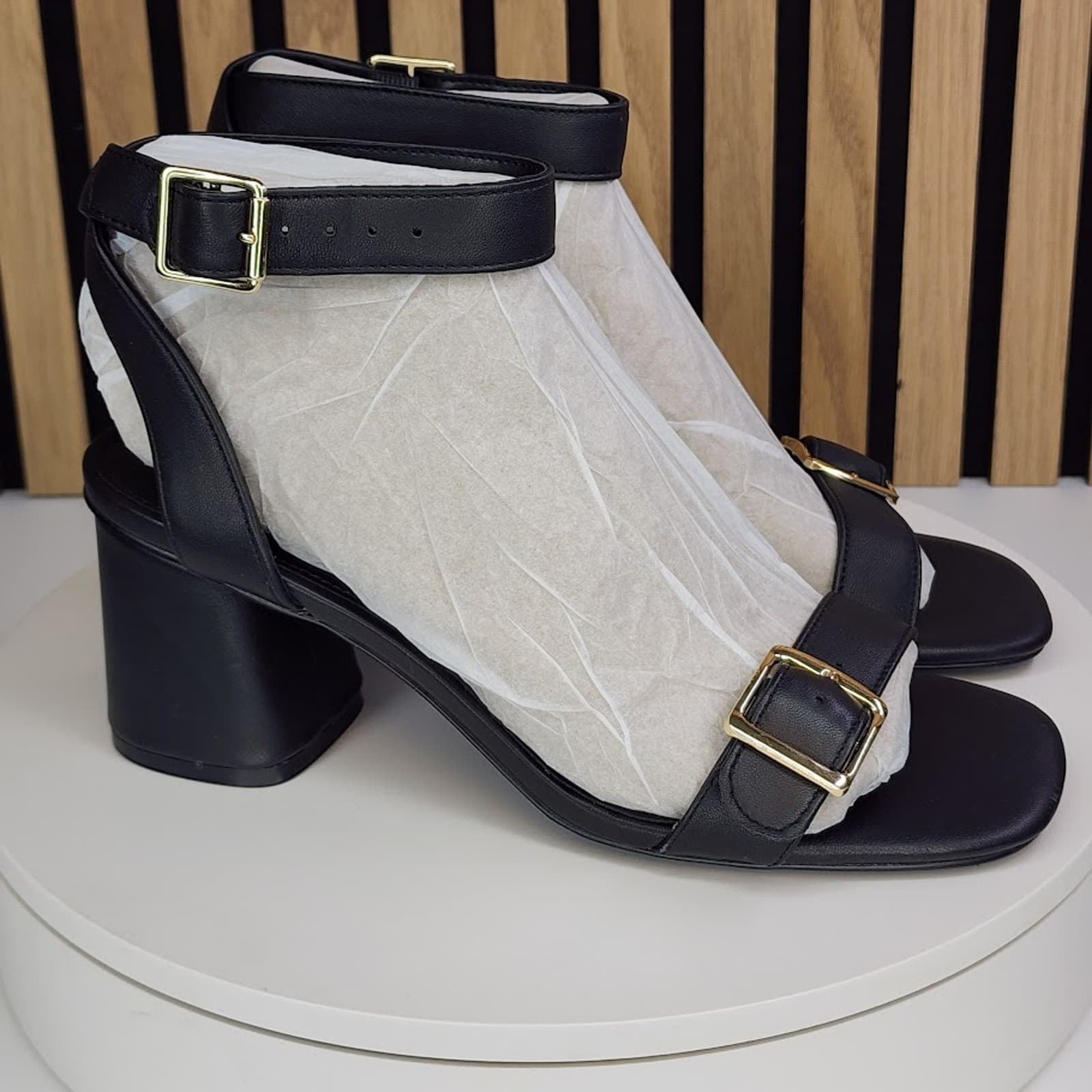 New - Steve Madden Mindi Women’s Black Block Heel Sandals Dress Shoes - Size 9.5 - Thumbnail 2