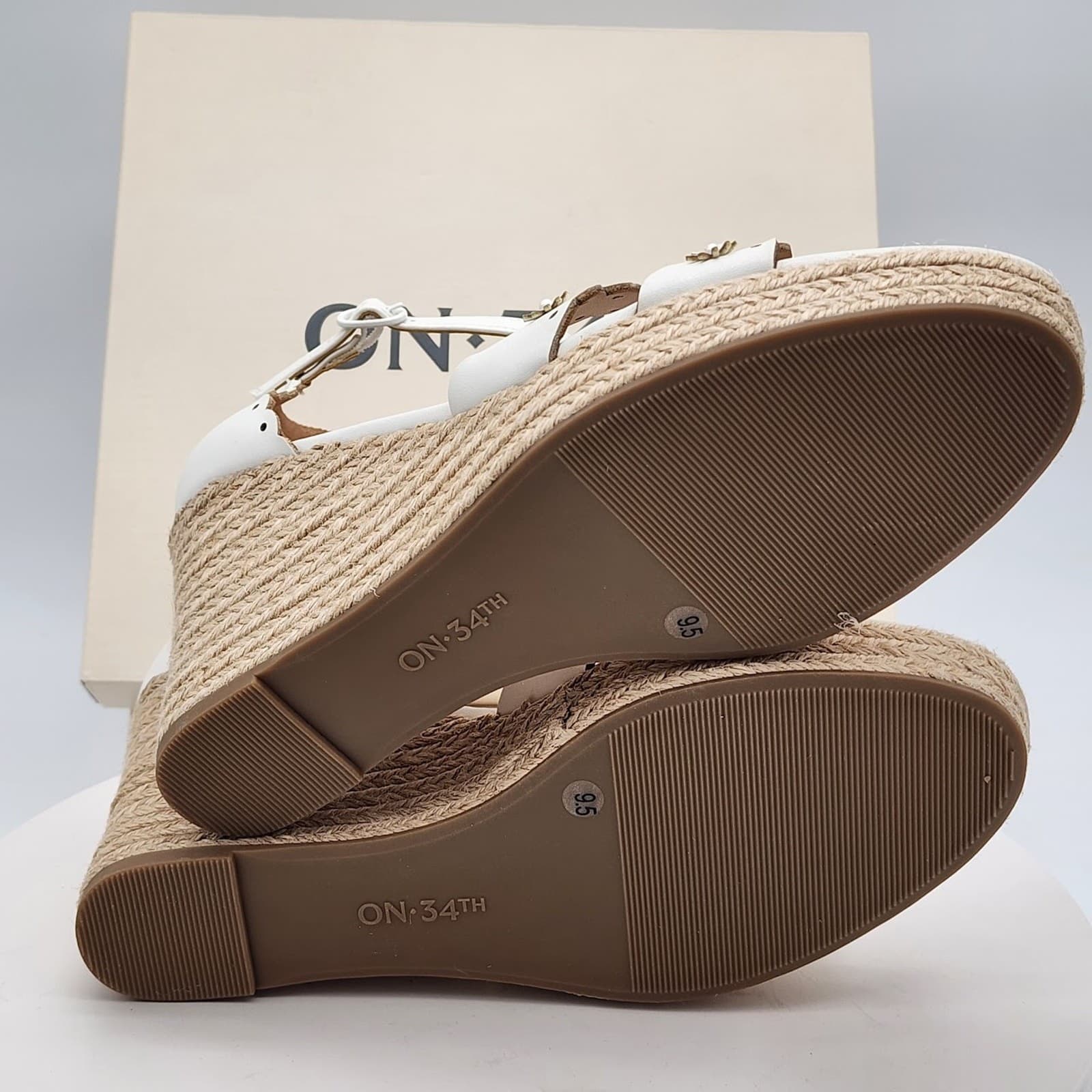 NEW - On 34th Theodore EP White Linen Floral Espadrille Wedge Sandals Size 9 M - Thumbnail 9