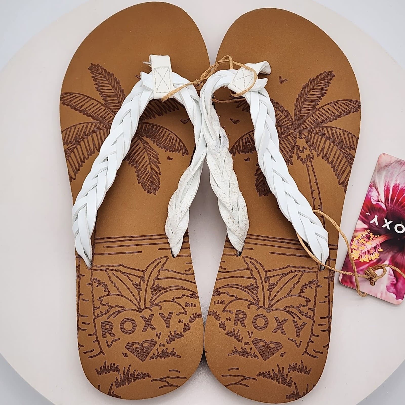 NEW - Roxy Feel Breezie-100 Women's White Braided Flip Flop Sandals Size 10 New - Thumbnail 5