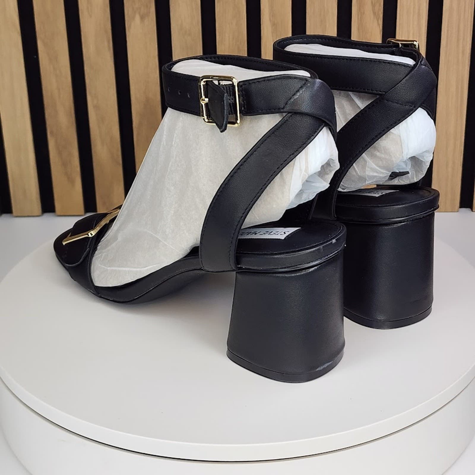 New - Steve Madden Mindi Women’s Black Block Heel Sandals Dress Shoes - Size 9.5 - Thumbnail 4