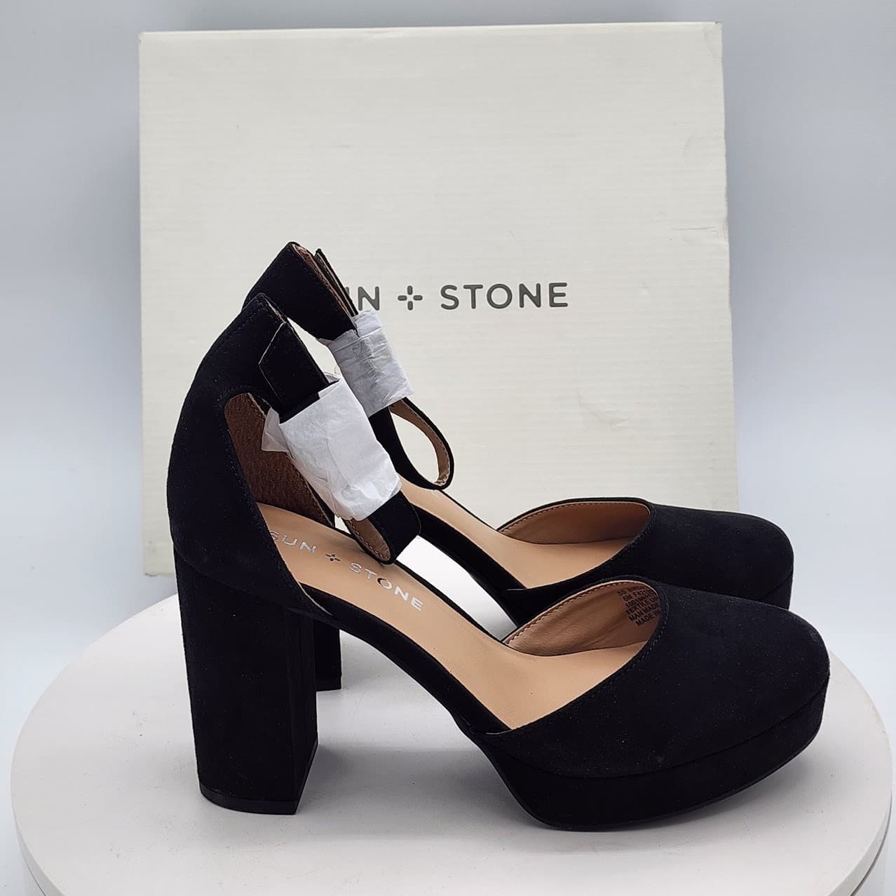 NEW Sun + Stone Birdey Women's Black Mary Jane Platform Block Heel Pumps Size 6M - Thumbnail 3