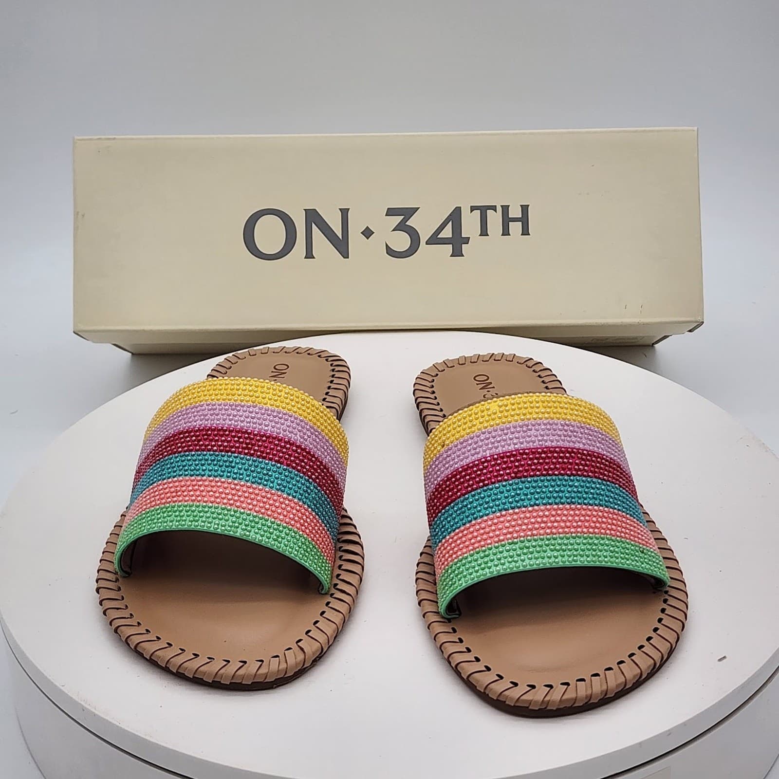 NEW - ON 34th Mavis Multi Stripe Women's Colorful Slides Sandals Size 5.5 M - Thumbnail 7