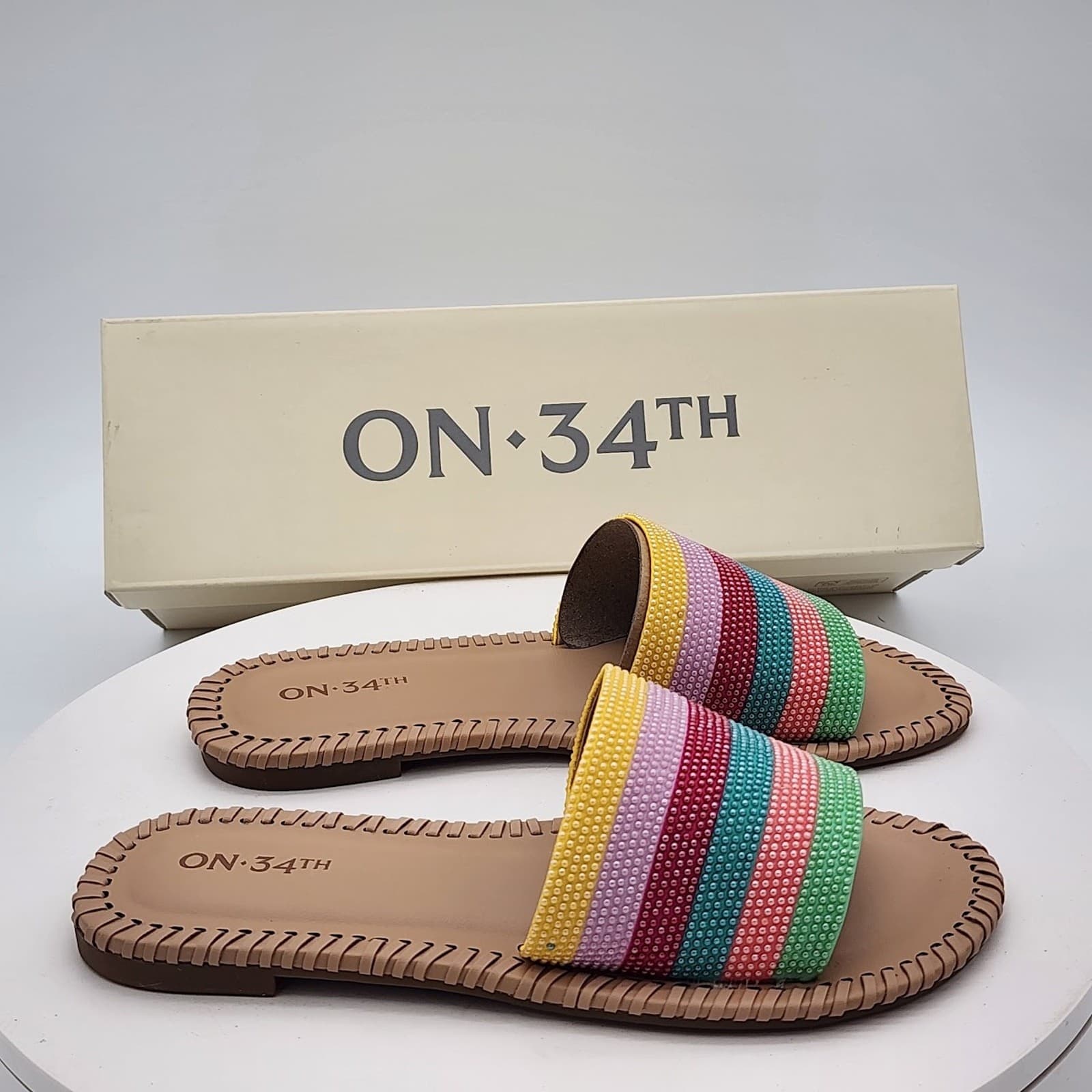 NEW - ON 34th Mavis Multi Stripe Women's Colorful Slides Sandals Size 5.5 M - Thumbnail 2