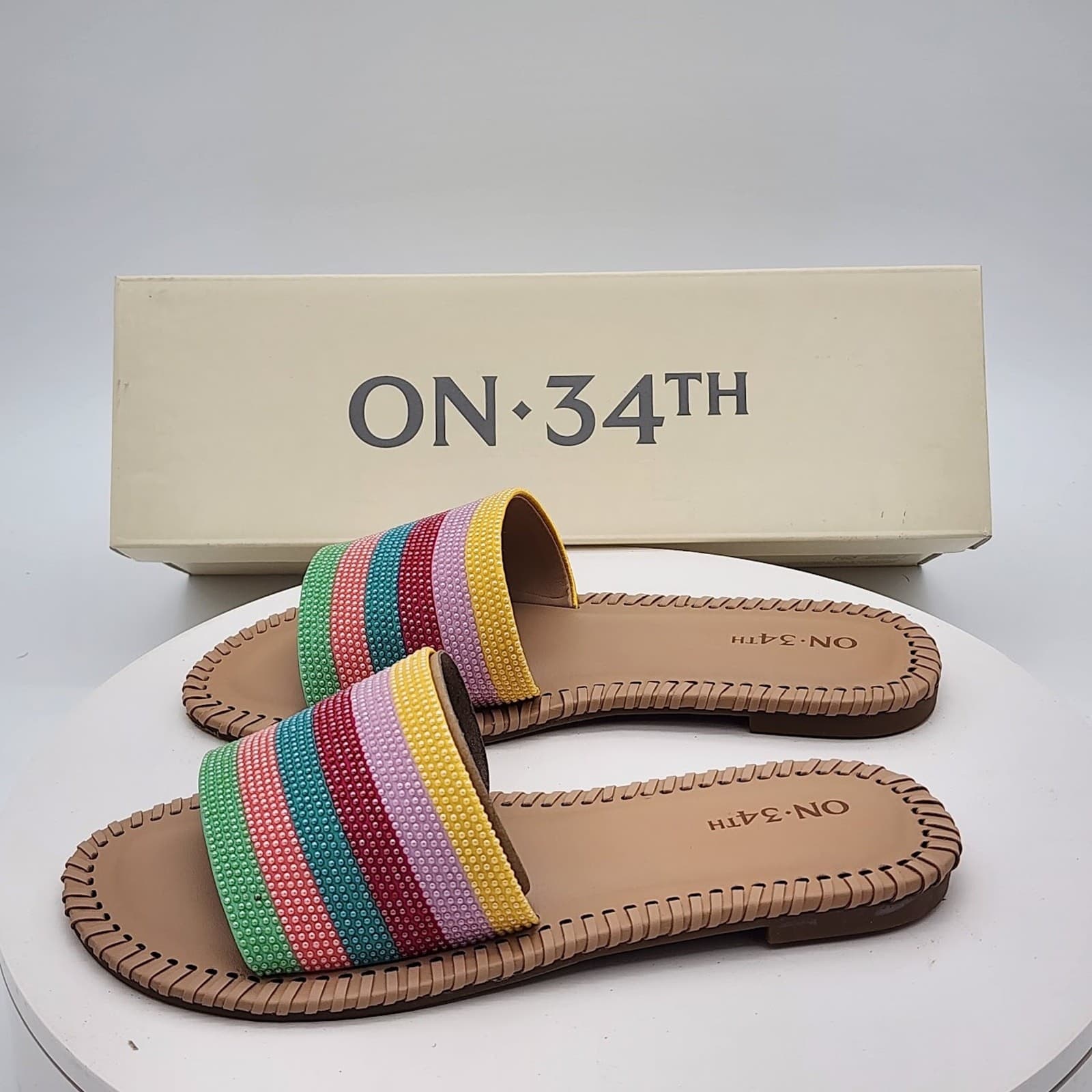 NEW - ON 34th Mavis Multi Stripe Women's Colorful Slides Sandals Size 5.5 M - Thumbnail 6