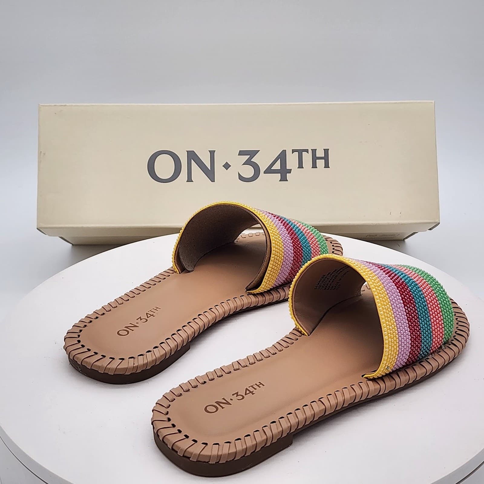 NEW - ON 34th Mavis Multi Stripe Women's Colorful Slides Sandals Size 5.5 M - Thumbnail 3