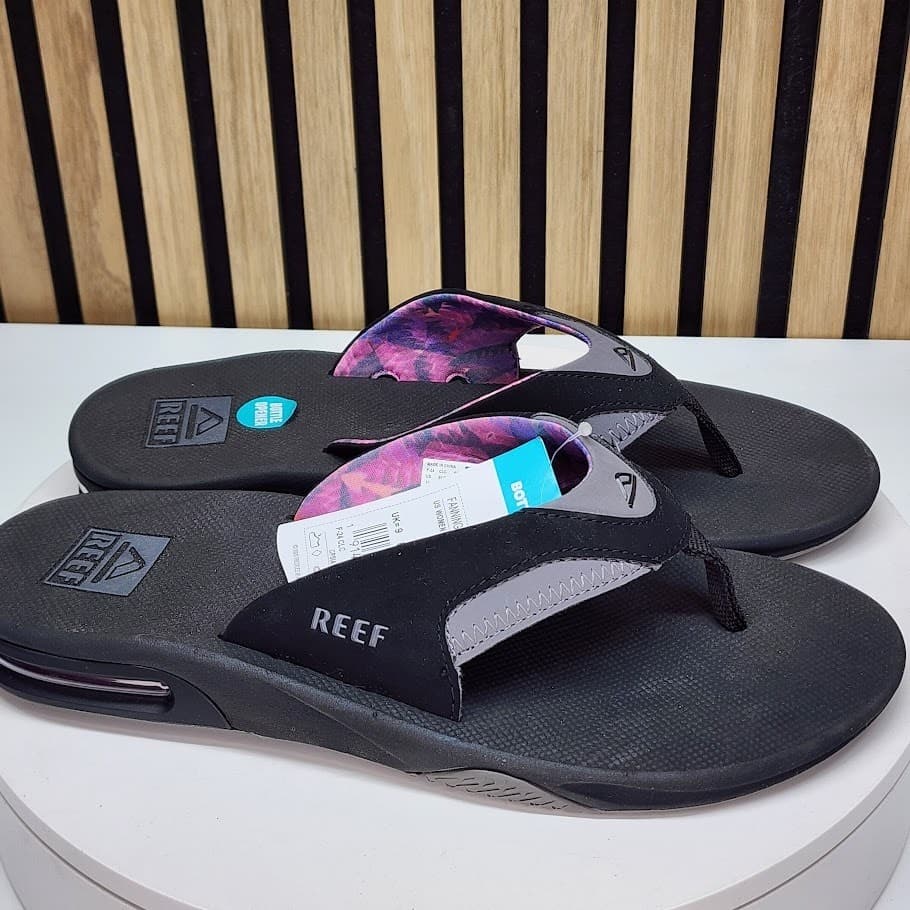 NEW - REEF Fanning Women’s Flip Flop Black/Grey Beach Sandals Size 11 - Thumbnail 2