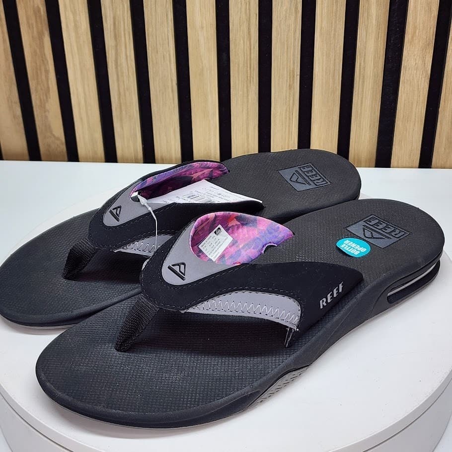 NEW - REEF Fanning Women’s Flip Flop Black/Grey Beach Sandals Size 11 - Thumbnail 6