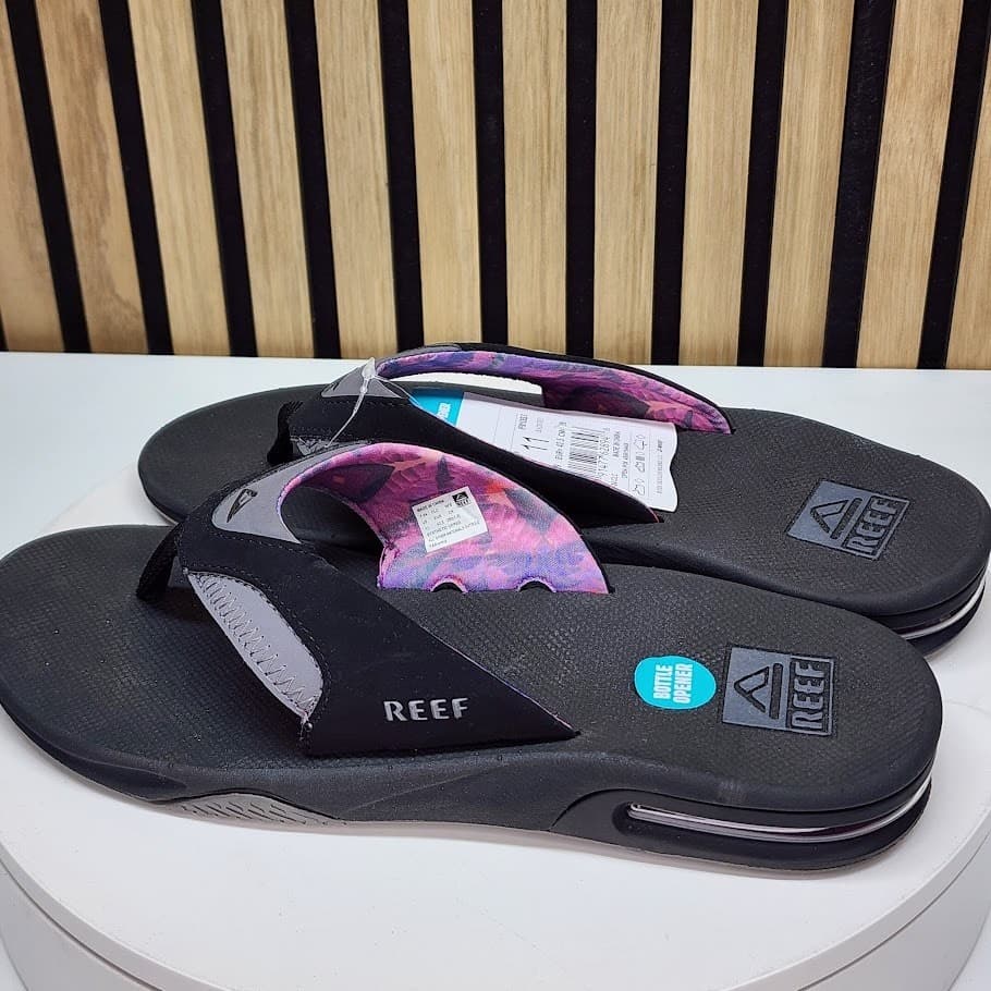 NEW - REEF Fanning Women’s Flip Flop Black/Grey Beach Sandals Size 11 - Thumbnail 5