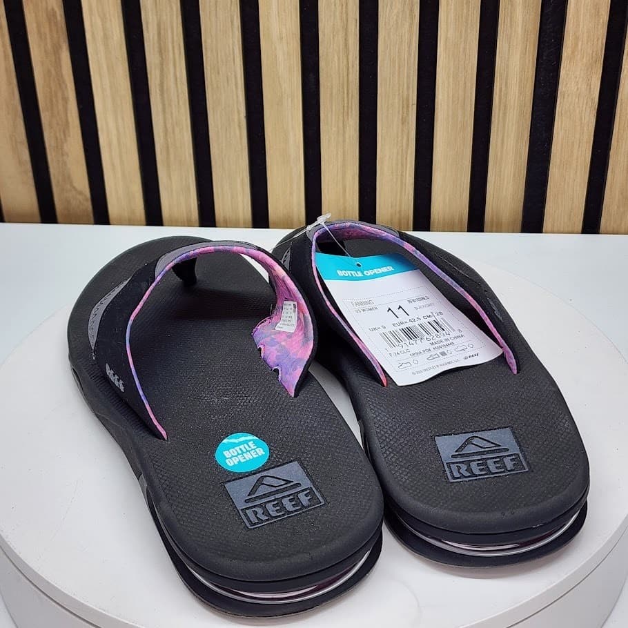 NEW - REEF Fanning Women’s Flip Flop Black/Grey Beach Sandals Size 11 - Thumbnail 4