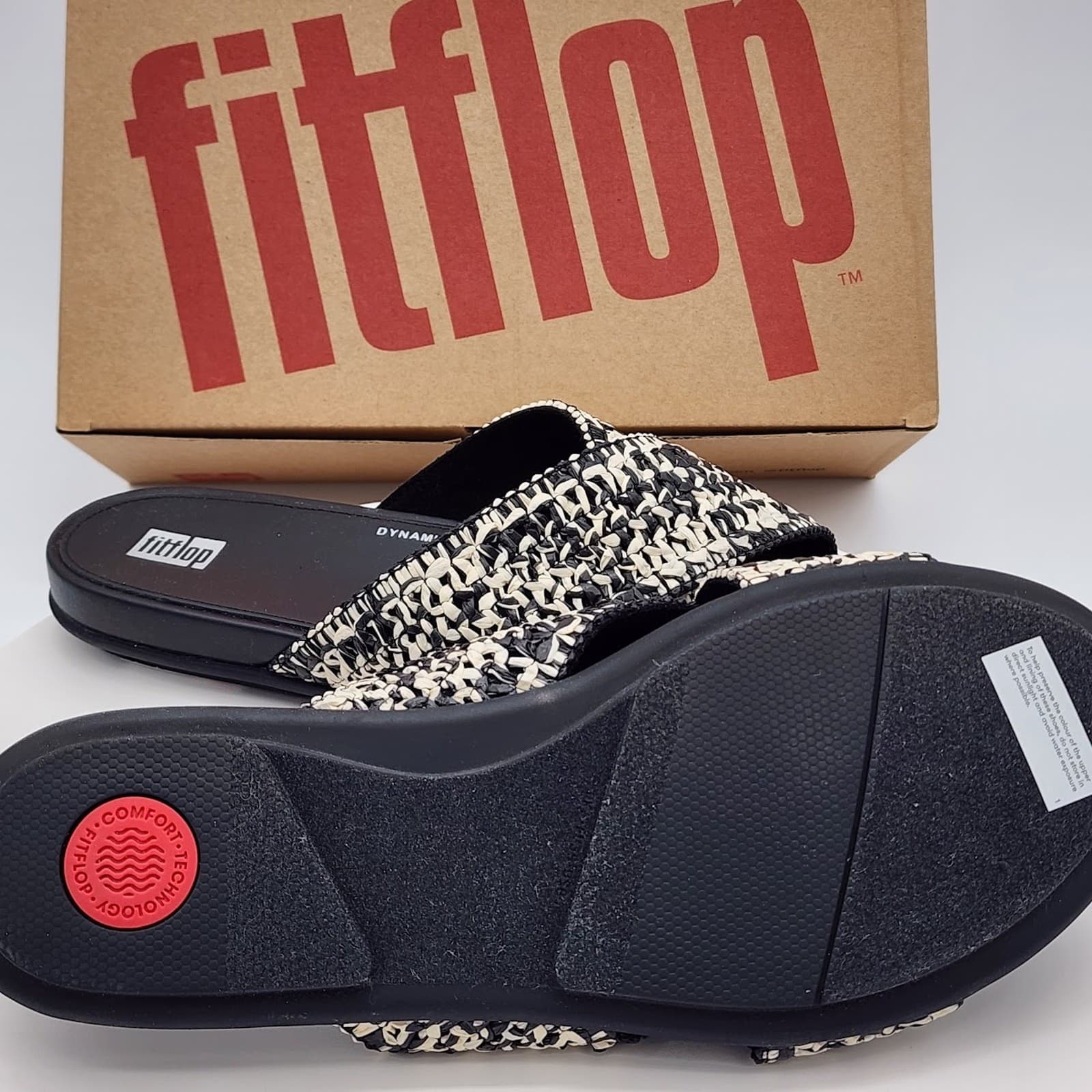NEW FitFlop Gracie Woven Cross Slide Sandals Black Ivory Raffia Women's Size 10 - Thumbnail 9
