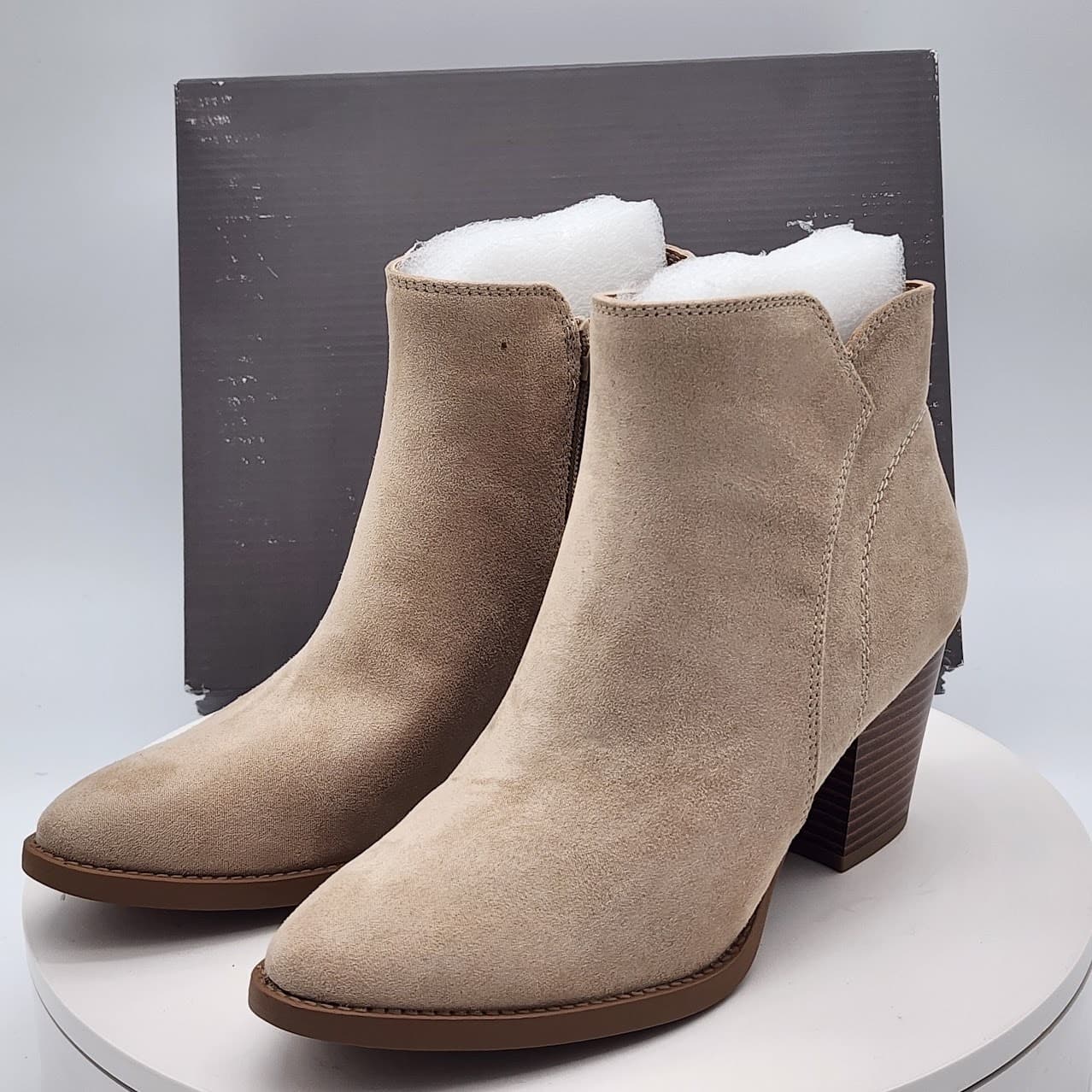 NEW Style & Co Lainey Womens Suede Ankle Booties Quarry Tan Size 7.5 Block Heel - Thumbnail 4