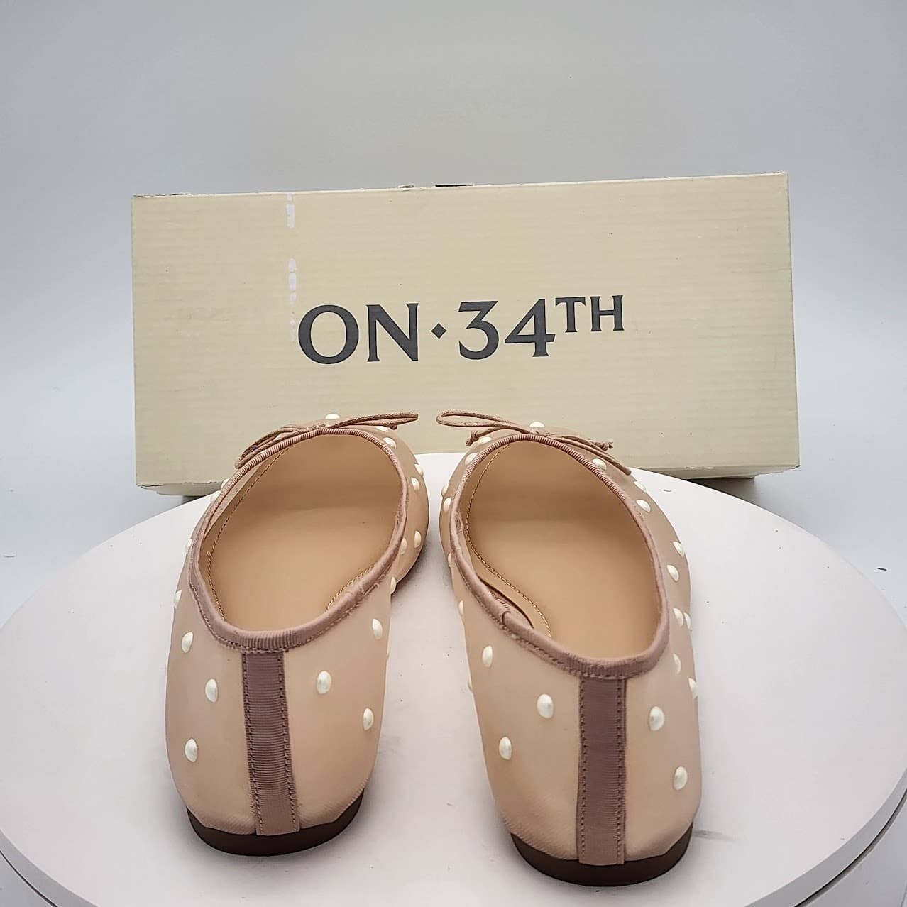 NEW ON 34th Friya Nude Pearl Mesh Ballet Flats Women's Size 8M Sheer Bow Shoes - Thumbnail 4
