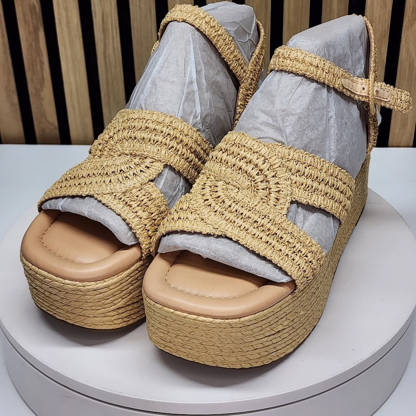 NEW - Marc Fisher LTD Payley Women’s Woven Platform Wedge Sandals Natural 11 M - Thumbnail 7
