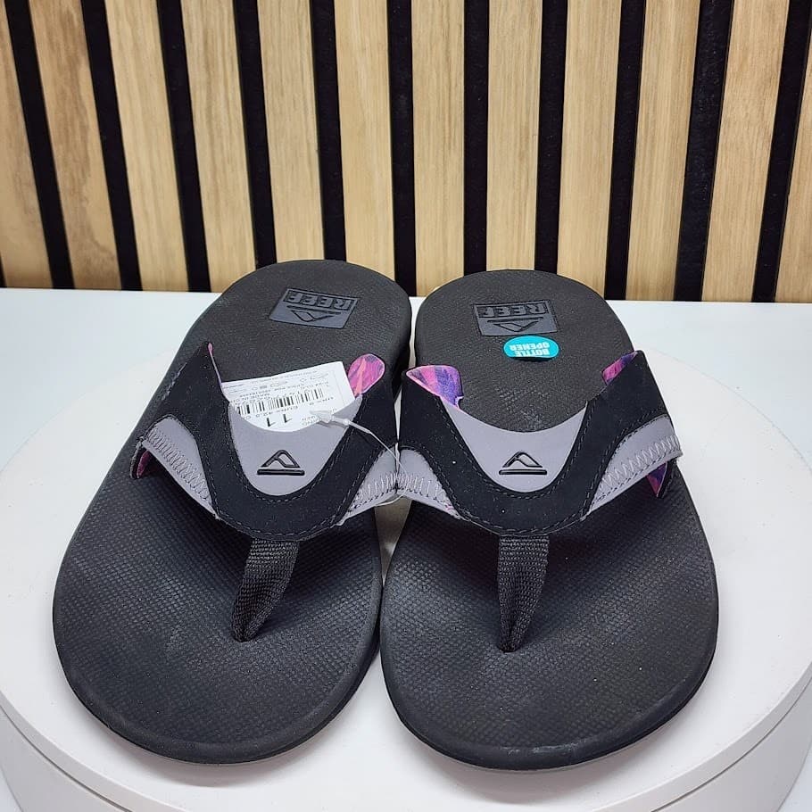 NEW - REEF Fanning Women’s Flip Flop Black/Grey Beach Sandals Size 11 - Thumbnail 7