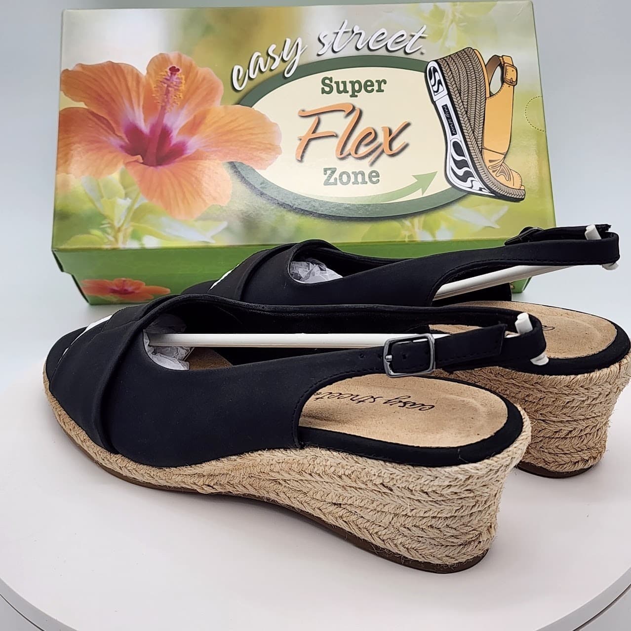 NEW Easy Street Devlin Black Slingback Espadrille Wedge Sandals Women Size 8.5 M - Thumbnail 4