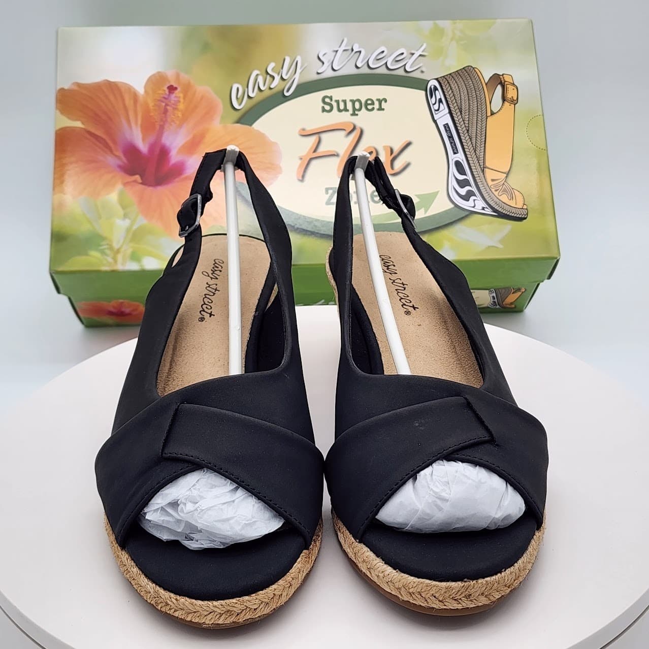 NEW Easy Street Devlin Black Slingback Espadrille Wedge Sandals Women Size 8.5 M - Thumbnail 6