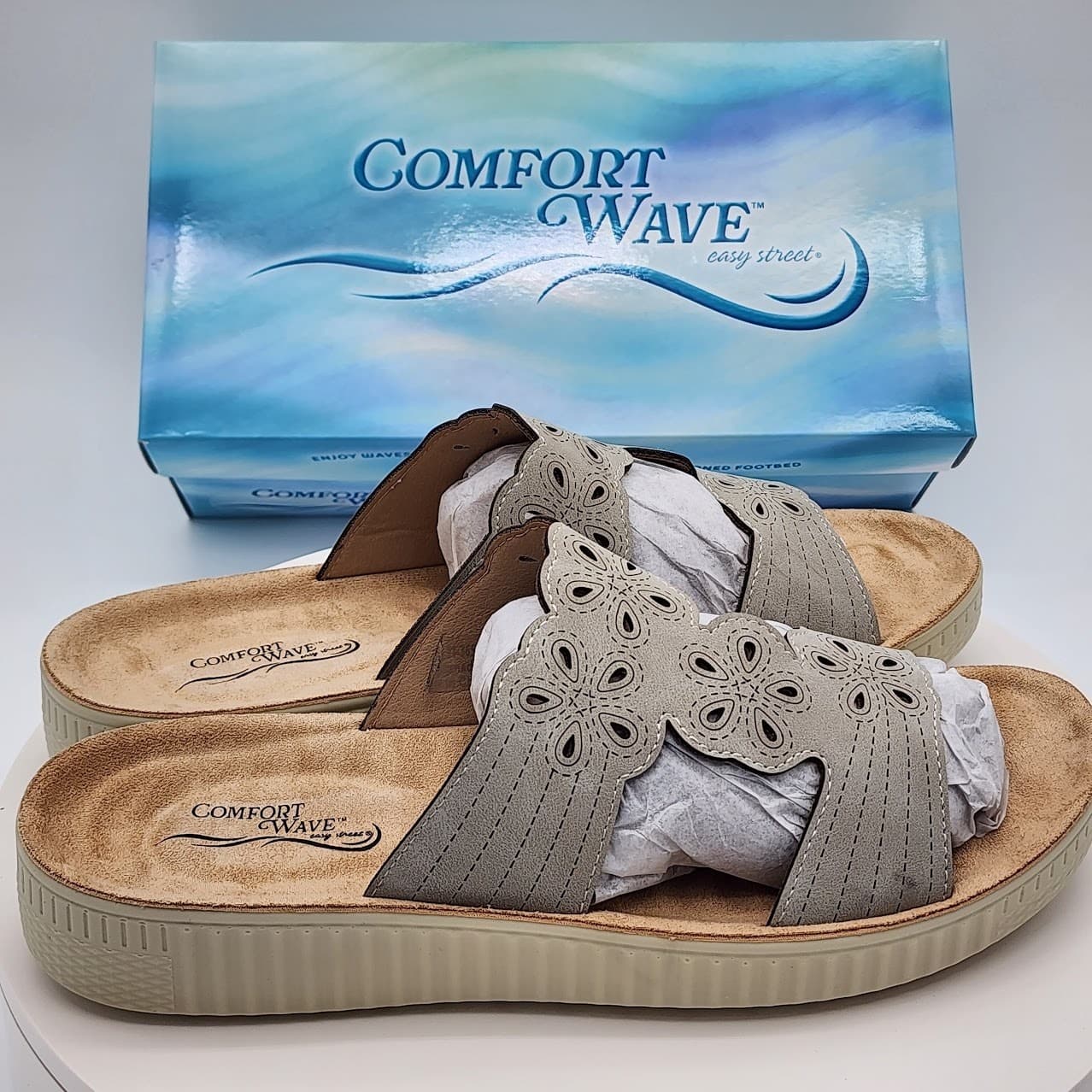 NEW Easy Street Comfort Wave Taj Slide Sandals Gray Women's Size 10M Comfort - Thumbnail 3