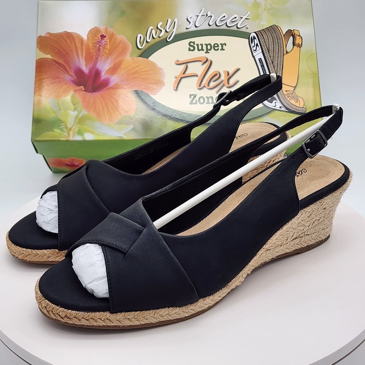 NEW Easy Street Devlin Black Slingback Espadrille Wedge Sandals Women Size 8.5 M - Thumbnail 5