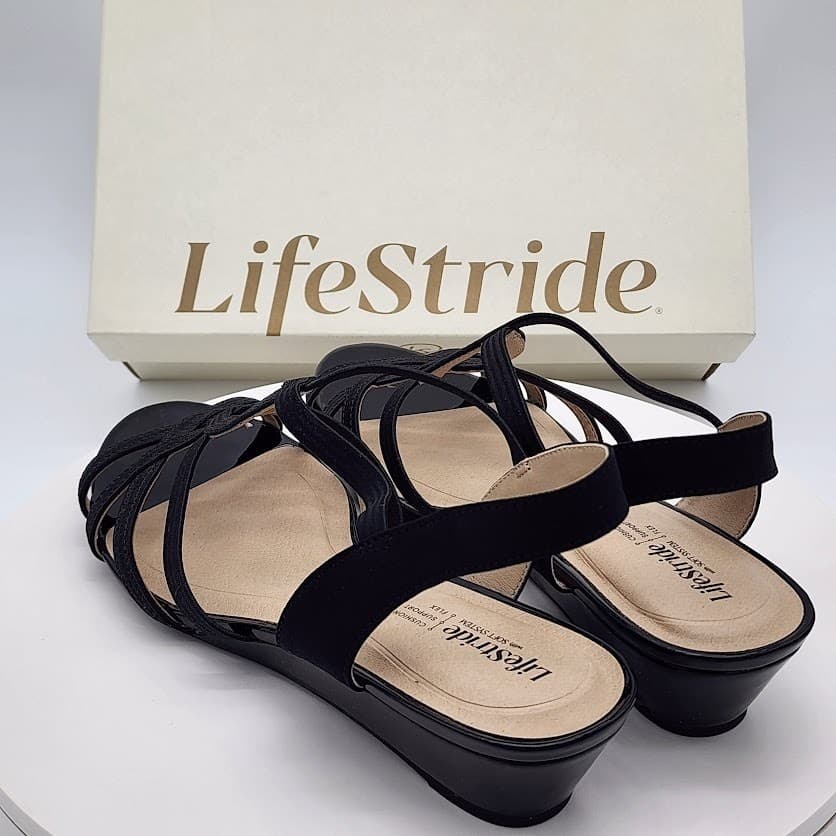 NEW LifeStride Yaya Black Strappy Wedge Sandals Women's Size 10M Soft System - Thumbnail 3