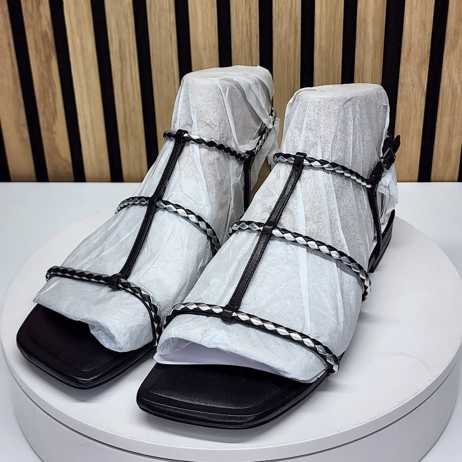 NEW - Marc Fisher LTD Maze Women’s Black Braided Caged Flat Sandals Size 10 - Thumbnail 6